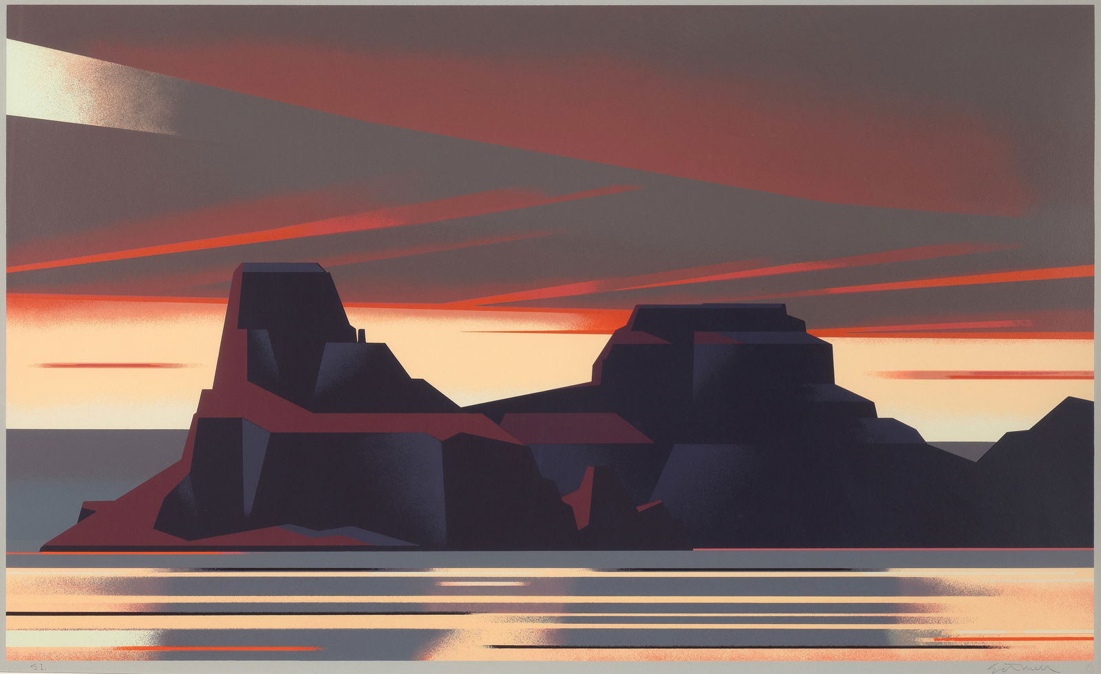 Ed Mell, Gunsight Butte, ca. 1981: Ed Mell1942-2024Gunsight Butte, ca. 1981lithographgraphite inscribed lower left: S.Igraphite signed lower right: Ed Mell22 x 36 1/4 in. (55.9 x 92.1 cm.), frame: 33 1/8 x 47 3/8 x 1 3/8 in. (84.1 x 12