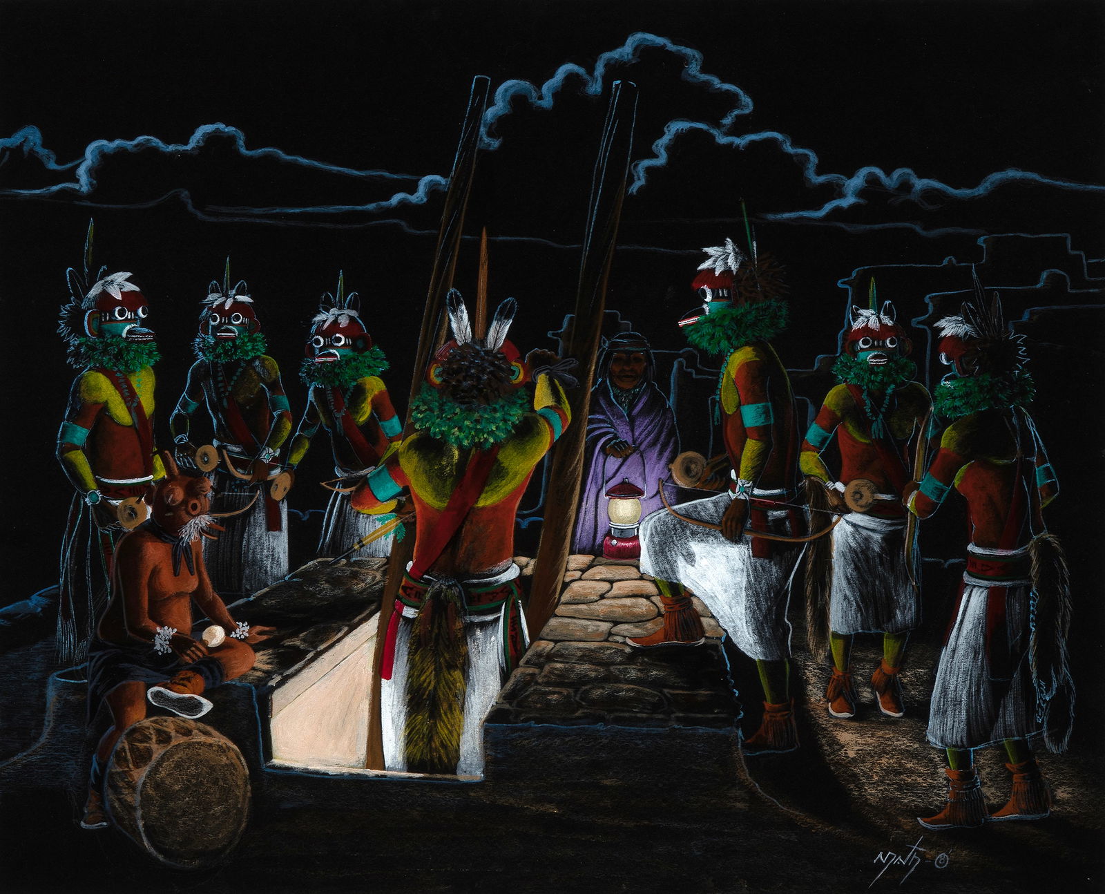 Neil David Sr., Night Dance - Walpi Kiva, ca. 1980 (1 of 2)
