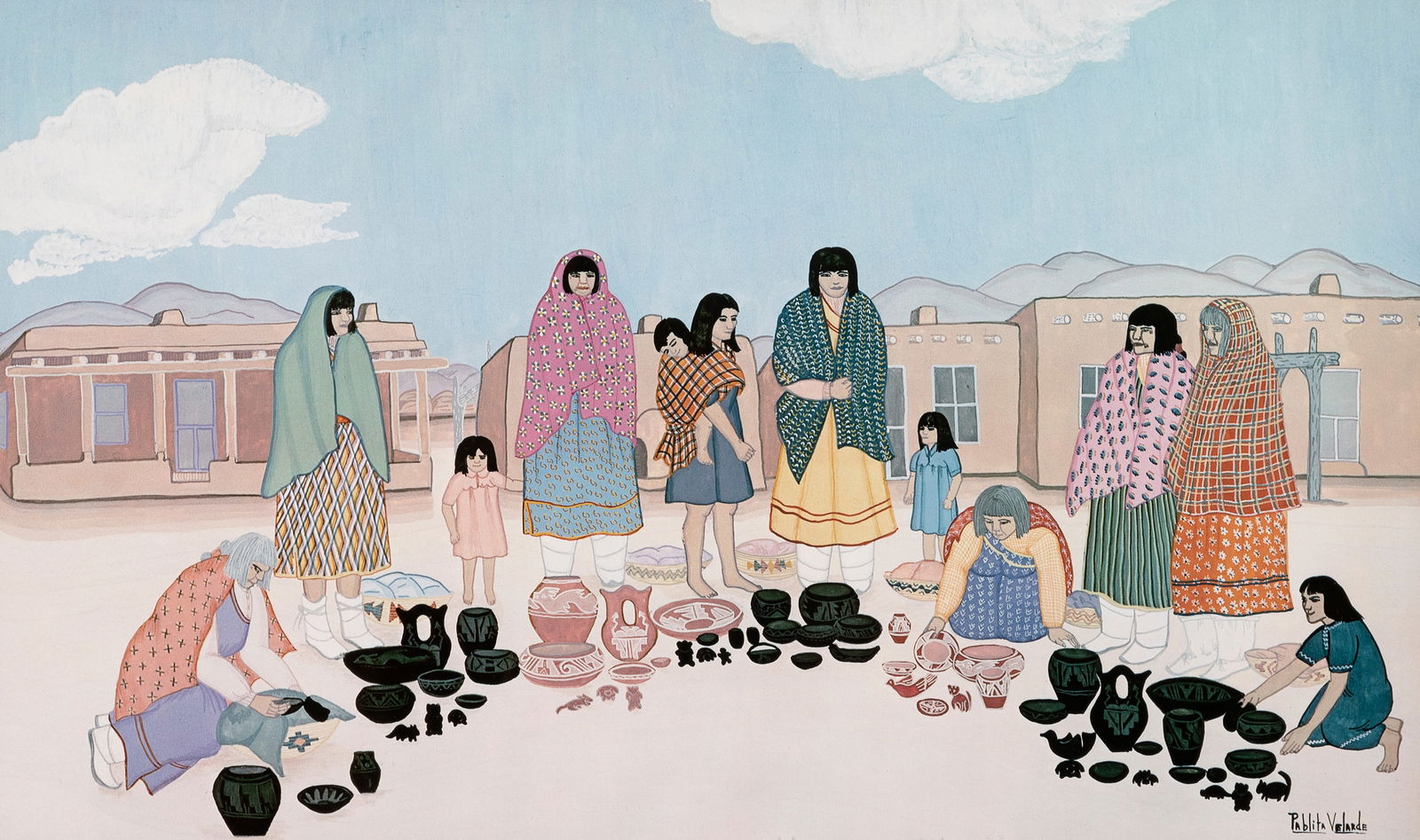 Pablita Velarde [Tse Tsan], Untitled (The Pottery Market at Santa Clara) (1 of 2)