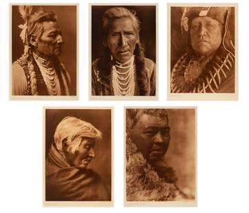 Edward S. Curtis, Group of Five Portraits: Flathead Type, 1910 + Piopio - Maks Maks Profile - Walla : Edward S. Curtis(1868 - 1952)Group of Five Portraits: Flathead Type, 1910 + Piopio - Maks Maks Profile - Walla Walla, 1905 + A Walker Lake Paviotso, 1924 + John Abbott - Osage, 1930 + Klickitat Profil