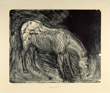 Luis Jimenez, Black Jack Grazing in Hondo: Luis Jimenez(1940 - 2006)Black Jack Grazing in Hondolithograph, artist's proof, edition 2 of 2graphite editioned lower right: AP 2/2graphite titled lower center: Black Jack Grazing in Hondo23 3/8 x 29