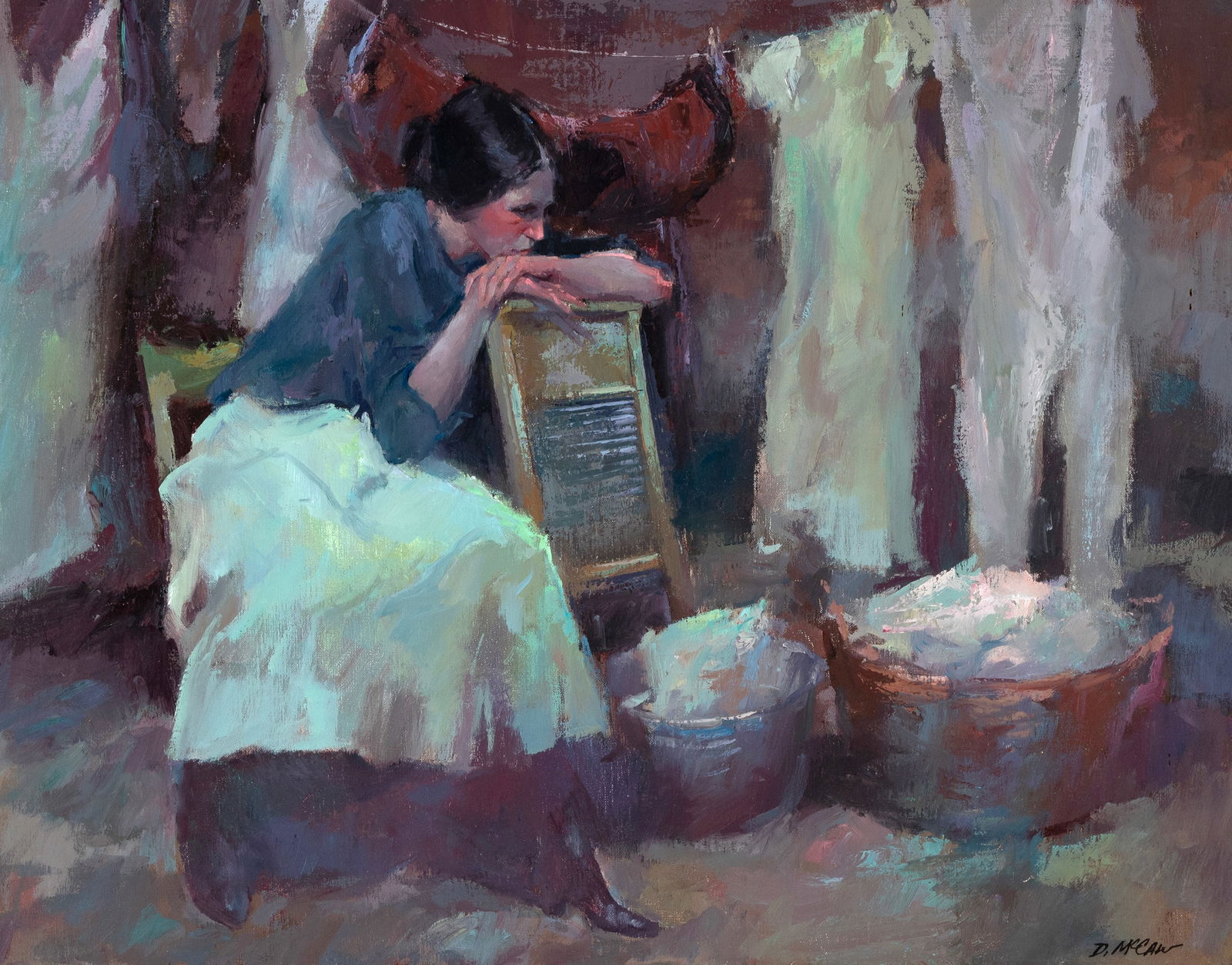 Dan McCaw, Untitled (Seated Woman): Dan McCaw(b. 1942)Untitled (Seated Woman)oil on canvassigned lower right: D. McCaw24 x 30 in. (61 x 76.2 cm.), frame: 33 x 39 x 3 1/4 in. (83.8 x 99.1 x 8.3 cm.) Private Collection, Kansas