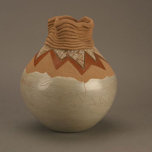 Russell Sanchez (b.1963), Untitled Pot: Russell Sanchez (b.1963), Untitled Pot Media: ceramic Dimensions: 8 1/2 x 7 3/8 x 7 3/8 inches Signature: dated and signed on bottom: 1990 - / Russell Sanchez / San Ildefonso / Pueblo