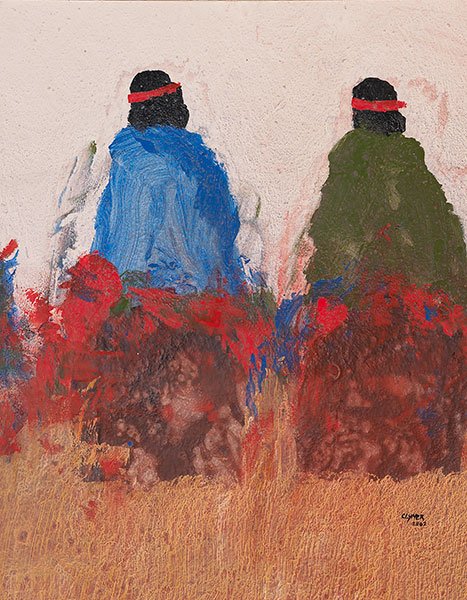 Albert Clymer (b.1942), Two Riders: Albert Clymer (b.1942), Two Riders, 2002 Media: oil on board Dimensions: 23 3/8 x 18 5/8 inches Signature: signed lower right: CLYMER / 2002 Provenance: Ernest and Edith Schw