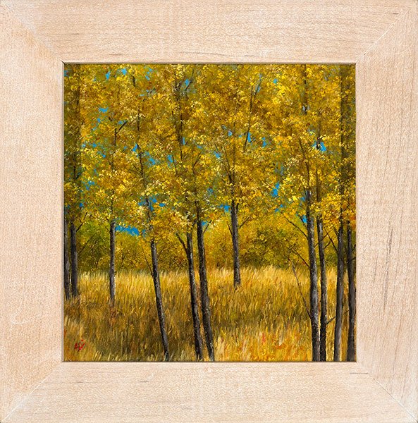 Greg Skol (b.1961), Aspens Shimmering: Greg Skol (b.1961), Aspens Shimmering, 1996 Media: oil on panel Dimensions: 4 5/8 x 4 1/2 inches Signature: signed lower left: S·· signed and dated verso: #66 GREG SKOL / 1996 Pro