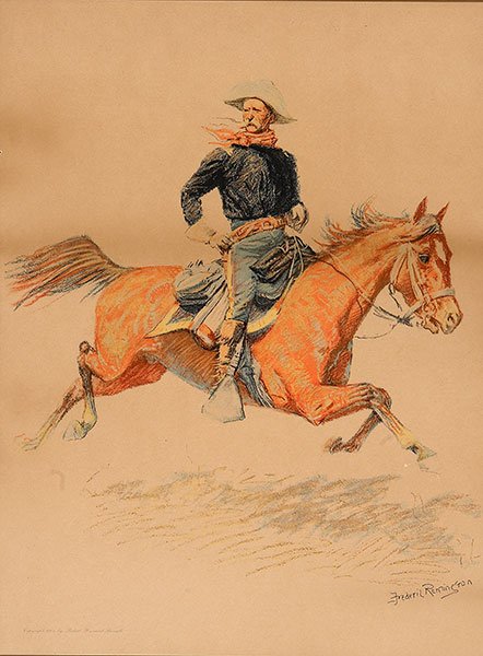 Frederic Remington (1861-1909), The Calvary Office: Frederic Remington (1861-1909), The Calvary Officer Media: chromolithograph Dimensions: 19 3/4 x 14 3/4 inches Signature: signed lower right: Federic Remington inscribed lower left: Copyright,