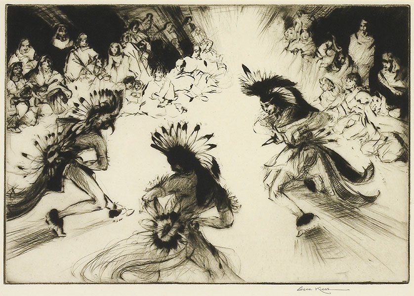 Gene Kloss (1903-1996), Indian Dance: Gene Kloss (1903-1996), Indian Dance Media: etching and dry point on paper Dimensions: 8 1/4 x 11 3/4 inches Signature: signed lower right: Gene Kloss Provenance: Private Coll