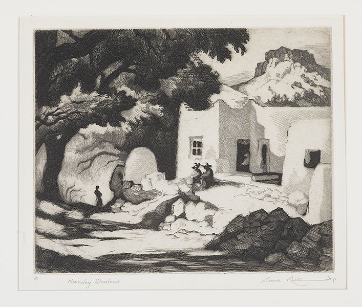 Gene Kloss (1903-1996), Noonday Shadows: Gene Kloss (1903-1996), Noonday Shadows, 1941 Media: etching and drypoint on paper Dimensions: 6 7/8 x 8 3/8 inches Signature: inscribed and titled lower left: II Noonday Shadows signed and dat