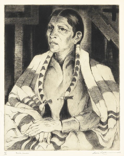 Gene Kloss (1903-1996), Pueblo Leader, 36/50: Gene Kloss (1903-1996), Pueblo Leader, 36/50 Media: etching and dry point on paper Dimensions: 13 7/8 x 10 7/8 inches Signature: editioned and titled lower left: 36/50 Pueblo Leader signed lowe