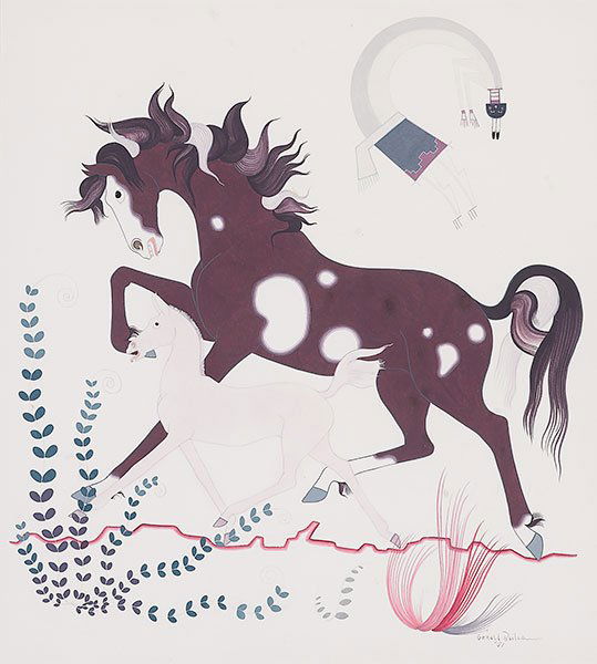 Gerald Nailor (1917-1952), Untitled (Paint Horse w: Gerald Nailor (1917-1952), Untitled (Paint Horse with White Colt), 1951 Media: gouache on paper Dimensions: 13 5/8 x12 1/4 inches Signature: signed and dated lower right: Gerald Nailor / '51