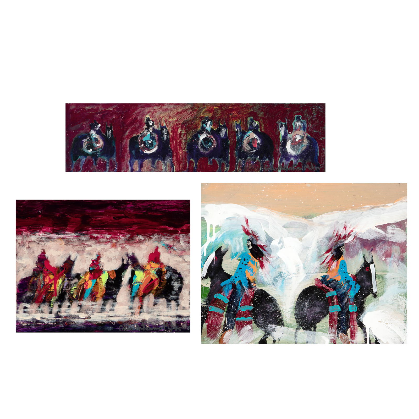 Pablo Antonio Milan, Group of Three Paintings: Riders on Horseback: Pablo Antonio Milan(1961 - 2017)Group of Three Paintings: Riders on Horsebackoil on boardtwo inscribed lower right: Pablo Antonio Milantwo riders: 11 x 14 x 2 1/8 in. (27.9 x 35.6 x 5.4 cm.), five rid