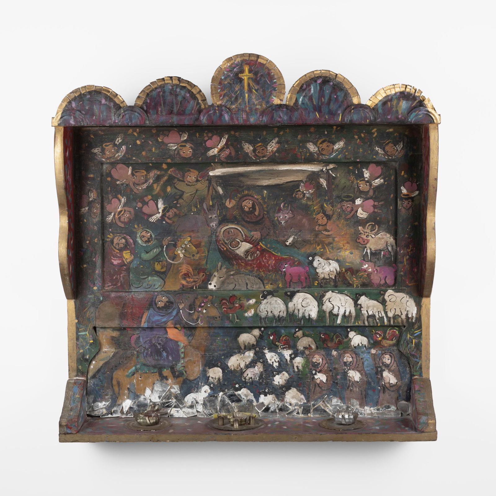 Lydia Garcia, Painted Nativity Altar with Candle Holders + Mirror Fragments (1 of 5)