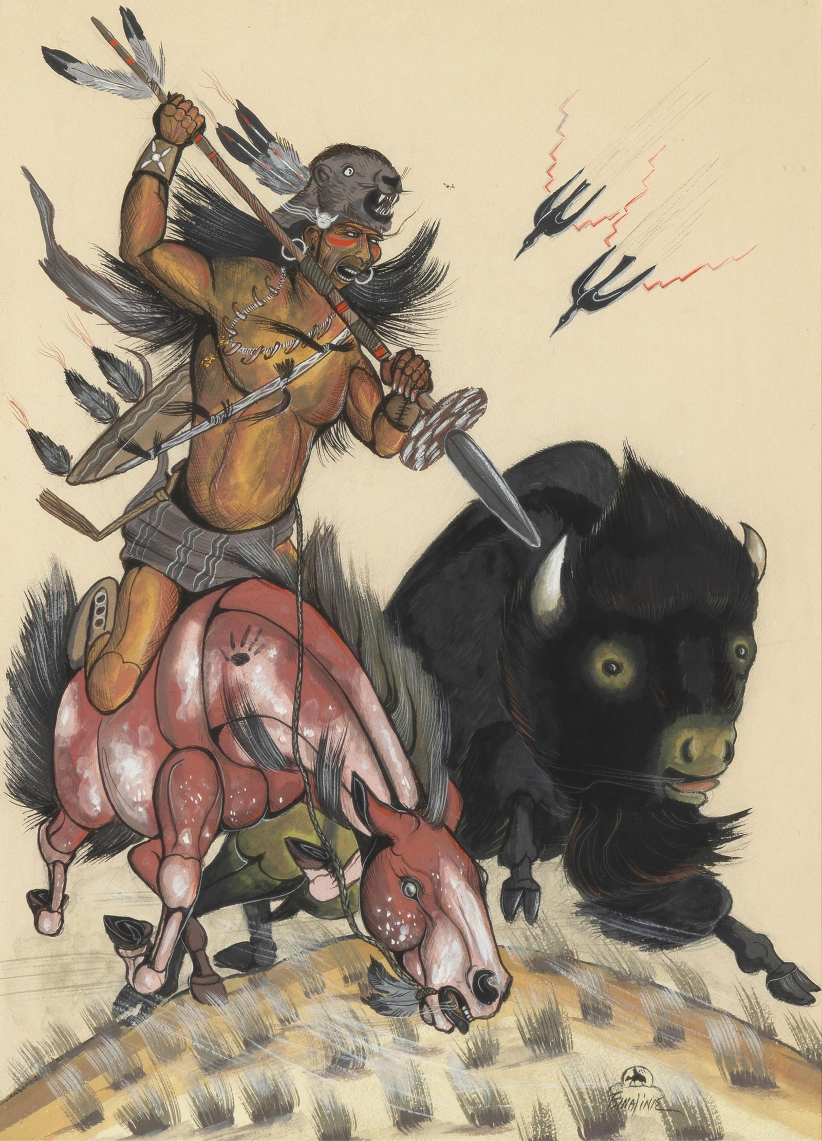 Andrew Van Tsihnahjinnie, Buffalo Hunter (1 of 2)