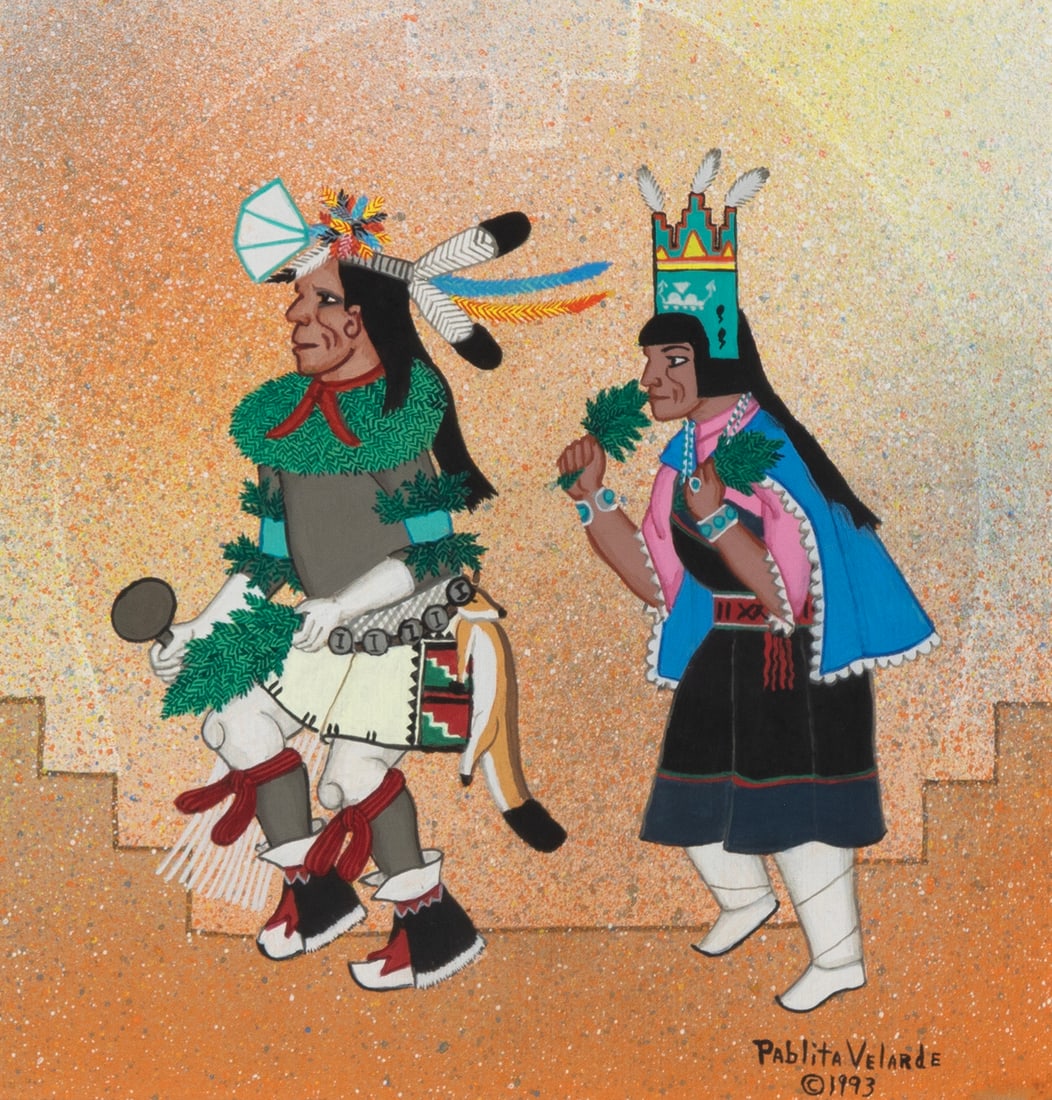 Pablita [Tse Tsan] Velarde, Two Pueblo Dancers, 1993 (1 of 3)