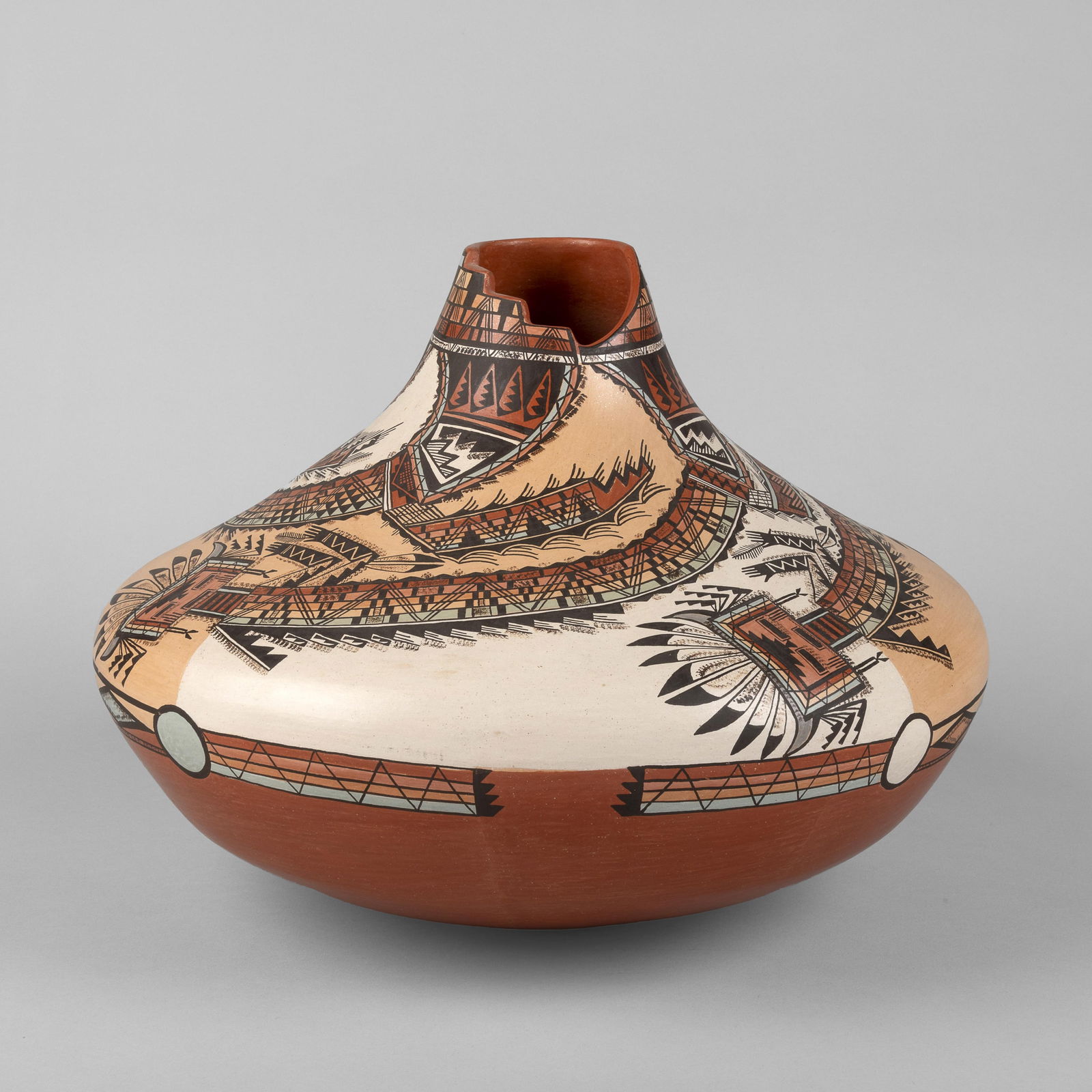Lucy Leuppe McKelvey, Polychrome Pottery Jar: Whirling Rainbow Goddess of Mountainway Chant, ca. (1 of 5)