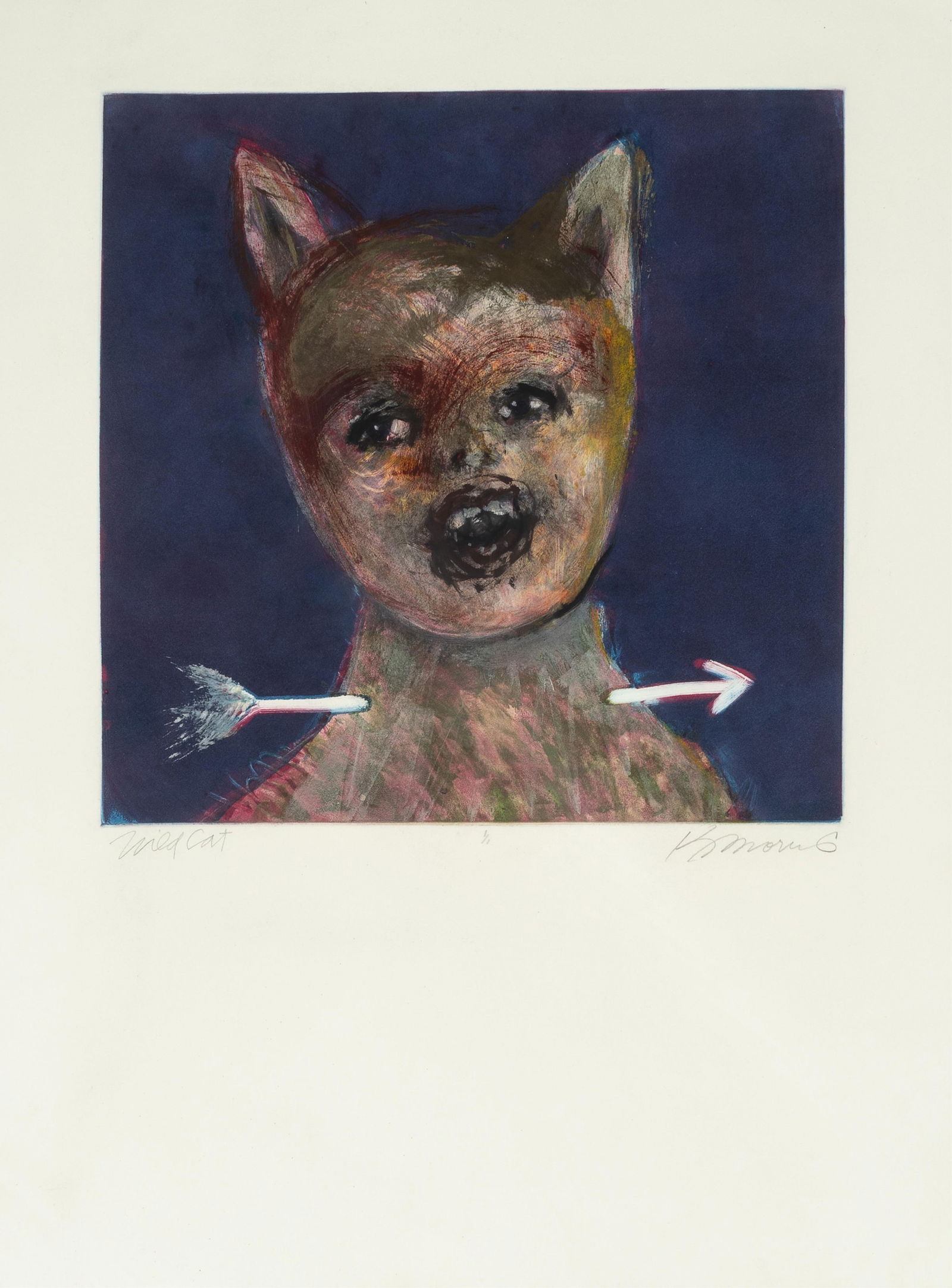 Kathleen Morris, Wild Cat: Kathleen Morris(b. 1946)Wild Catmonotypegraphite titled lower left: Wild Catgraphite editioned lower center: 1/1graphite signed lower right: KMorris15 5/8 x 15 5/8 in. (39.7 x 39.7 cm.), sheet: