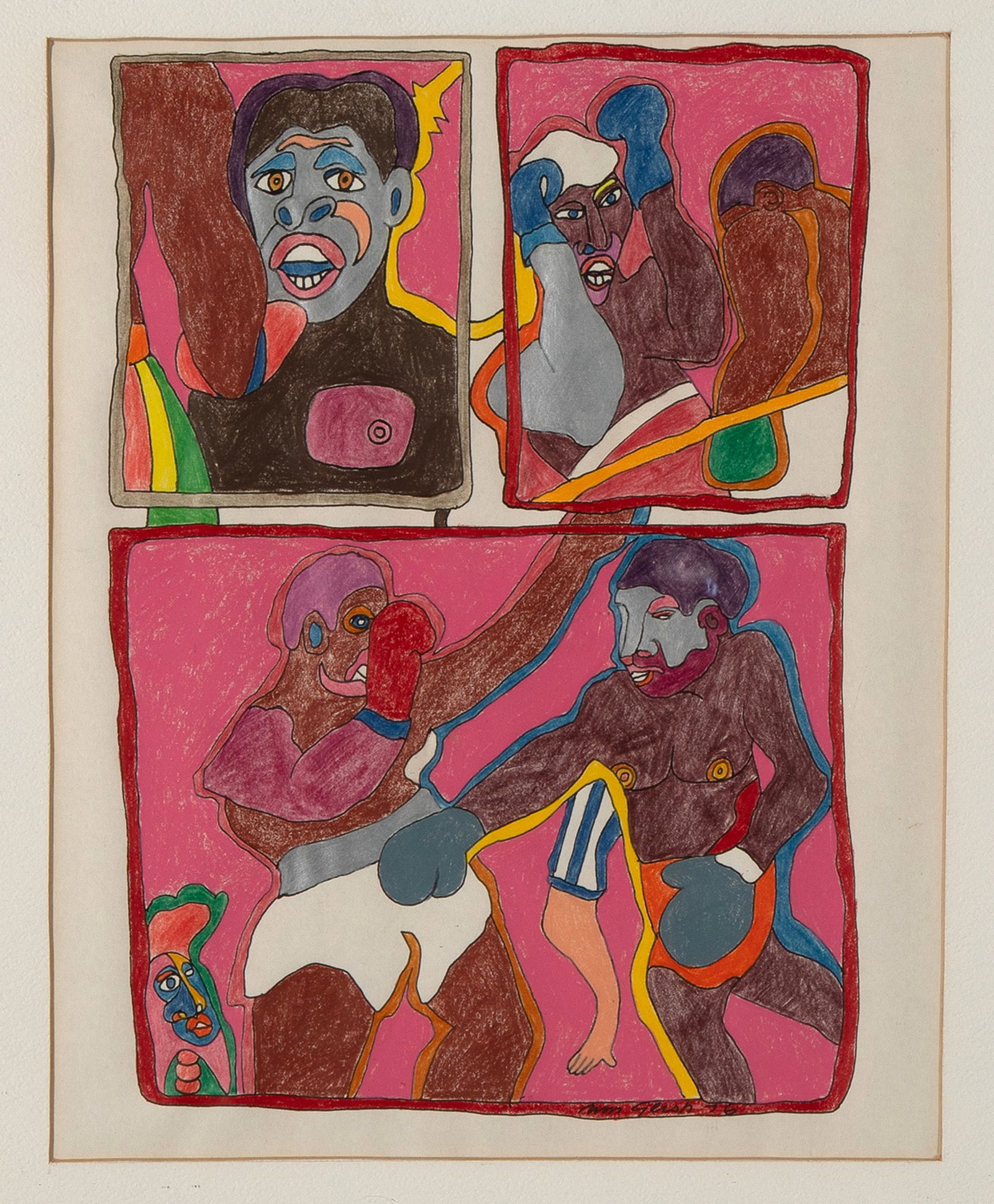 Bill Gersh, Two Boxers, 1976: Bill Gersh (1943 - 1994) Two Boxers, 1976 colored pencil on paper signed and dated lower right: Bill Gersh 76 inscribed verso: "TWO BOXERS" / FOR ROCCO / B Gersh 76 13 x 10 in. (33 x 25.4 cm