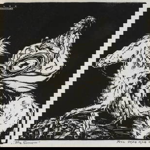 Lon Megargee, The Drum, ca. 1920: Lon Megargee(1883 - 1960)The Drum, ca. 1920woodcut on papersigned in block upper left: LON / MEGARGEEtitled lower left: 'The Drum'signed lower right: Lon Megargee11 5/8 x 11 3/8 in. (29.5 x 28.9