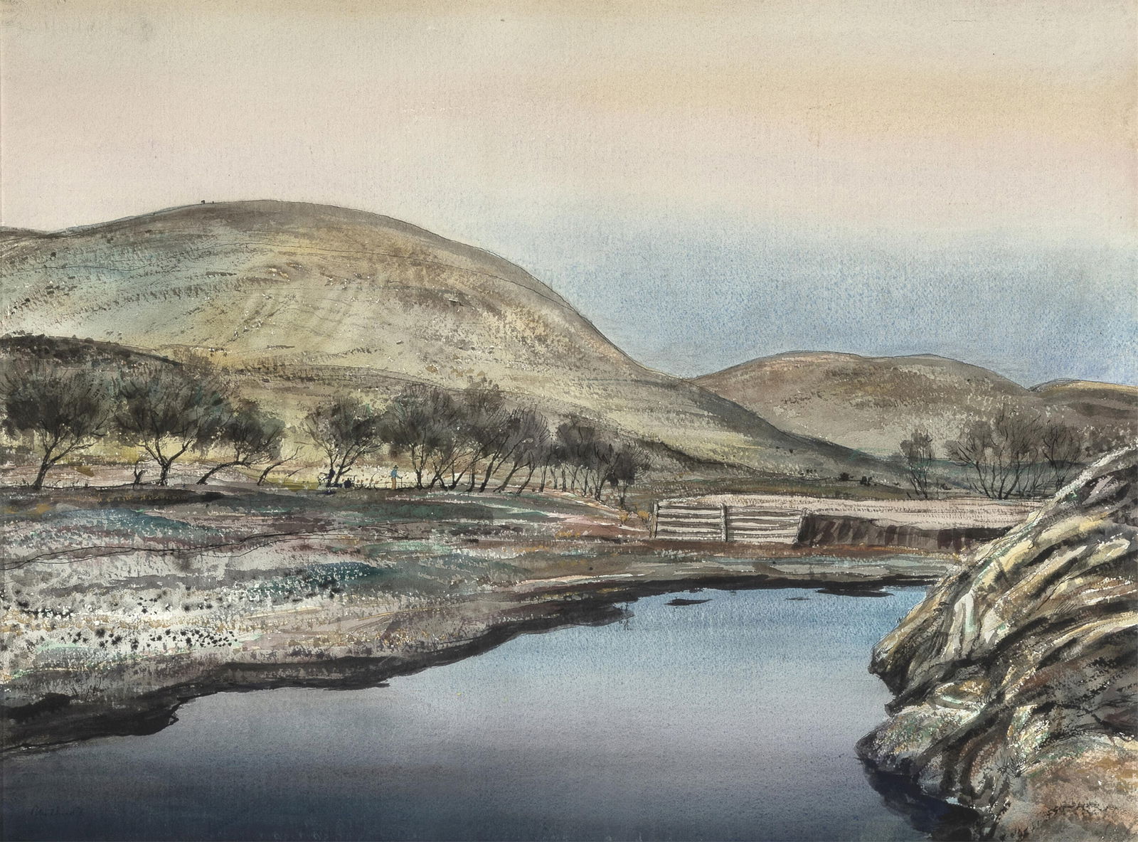 Peter Hurd, Hondo River: Peter Hurd(1904 - 1984)Hondo Riverwatercolor on papersigned lower left: Peter Hurd21 1/4 x 28 7/8 in. (54 x 73.3 cm.), frame: 34 5/8 x 41 3/4 x 1 5/8 in. (87.9 x 106 x 4.1 cm.) Private Collection, New