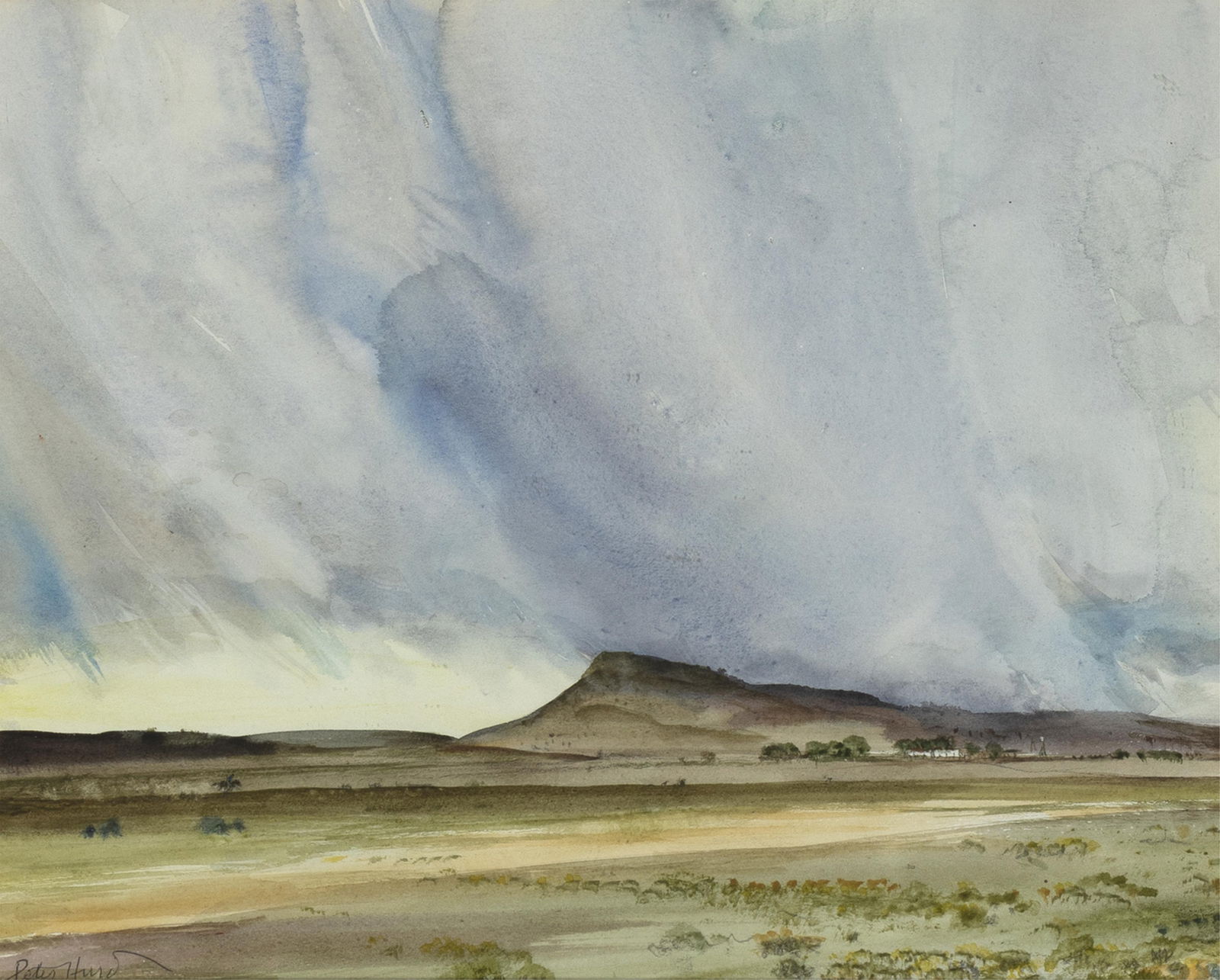 Peter Hurd, Hurrying Home: Peter Hurd(1904 - 1984)Hurrying Homewatercolor, graphite on papersigned lower left: Peter Hurd10 x 12 3/4 in. (25.4 x 32.4 cm.), frame: 18 1/4 x 21 x 1 1/4 in. (46.4 x 53.3 x 3.2 cm.) Private Collecti