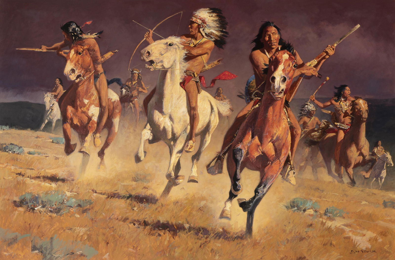 David Mann, Victory to the Swift: David Mann(b. 1948)Victory to the Swiftoil on canvassigned lower right: D. Mann39 3/8 x 59 1/2 in. (100 x 151.1 cm.), frame: 52.6 x 72 1/2 x 2 3/4 in. (133.8 x 184.2 x 7 cm.) Altermann & Morris Galler