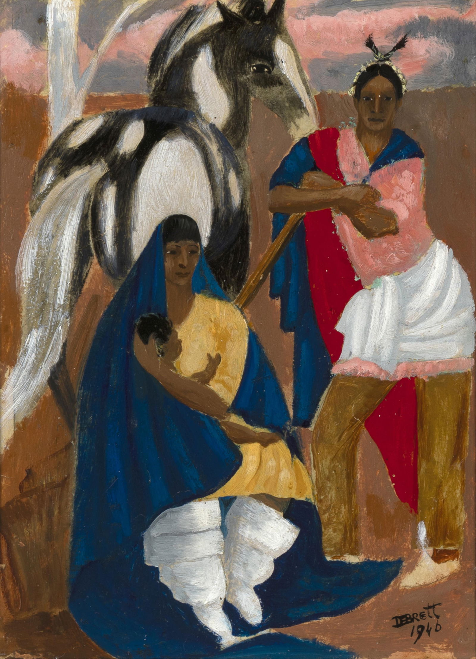 Dorothy Eugenie Brett, Untitled (Indian Family with Pinto Horse), 1946 (1 of 3)