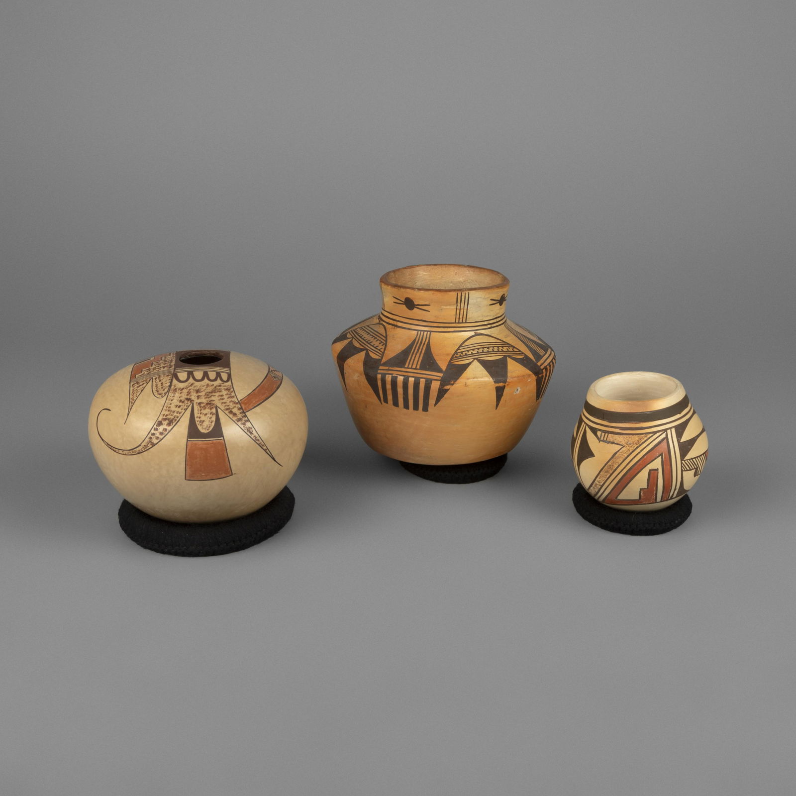 Hopi, Group of Three Polychrome Jars (1 of 4)