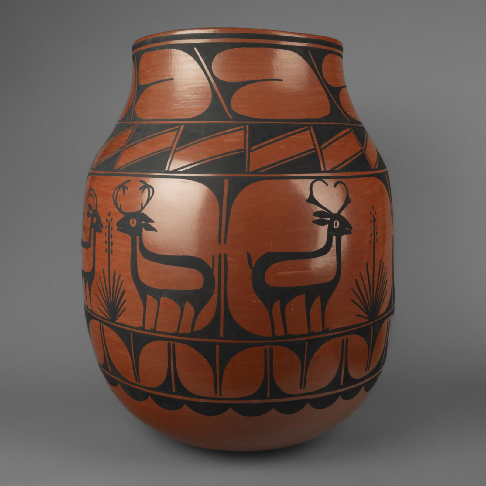 Vidal Aguilar, Large Redware Storage Jar, ca. 2005: Vidal AguilarKewa (Santo Domingo), (b. 1972)Large Redware Storage Jar, ca. 2005fired clayinscribed: Vidal Aguilar / Santo Domingo / Pueblo / [artist's cipher]height: 21 1/8 in. (53.7 cm.), diameter: 1