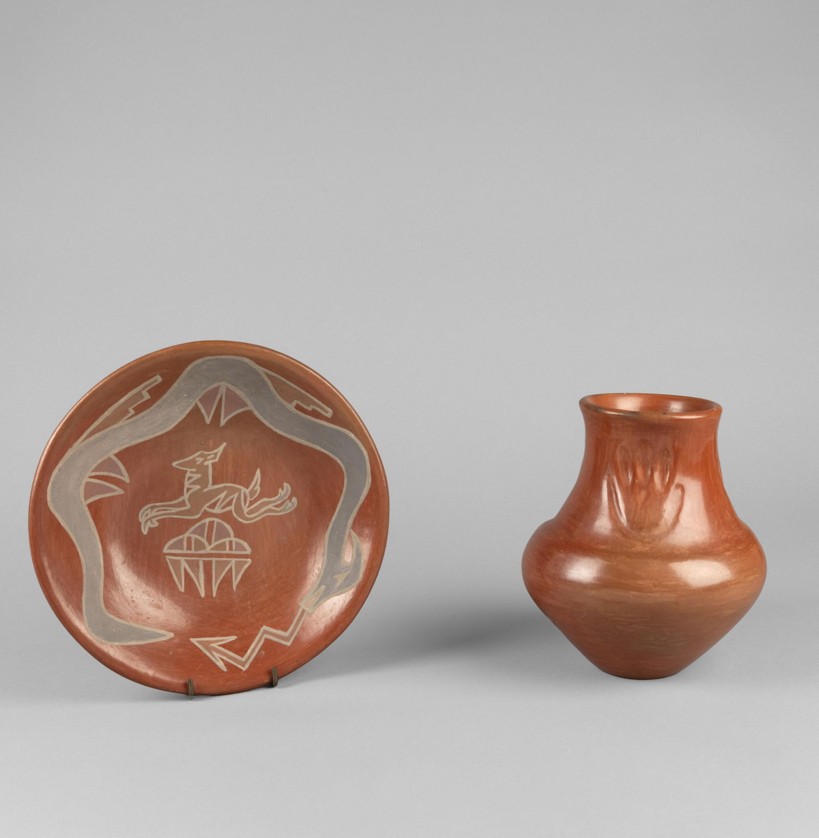 Santa Clara, Redware Jar and Dish, 1938: Santa ClaraRedware Jar and Dish, 1938fired claydish inscribed: SANTA CLARA / RATON, NEW MEXICO / 1938jar inscribed: Santa Clara / [indecipherable]dish: 2 3/8 x 10 1/8 in. (6 x 25.7 cm.), jar: 8 1/2 x