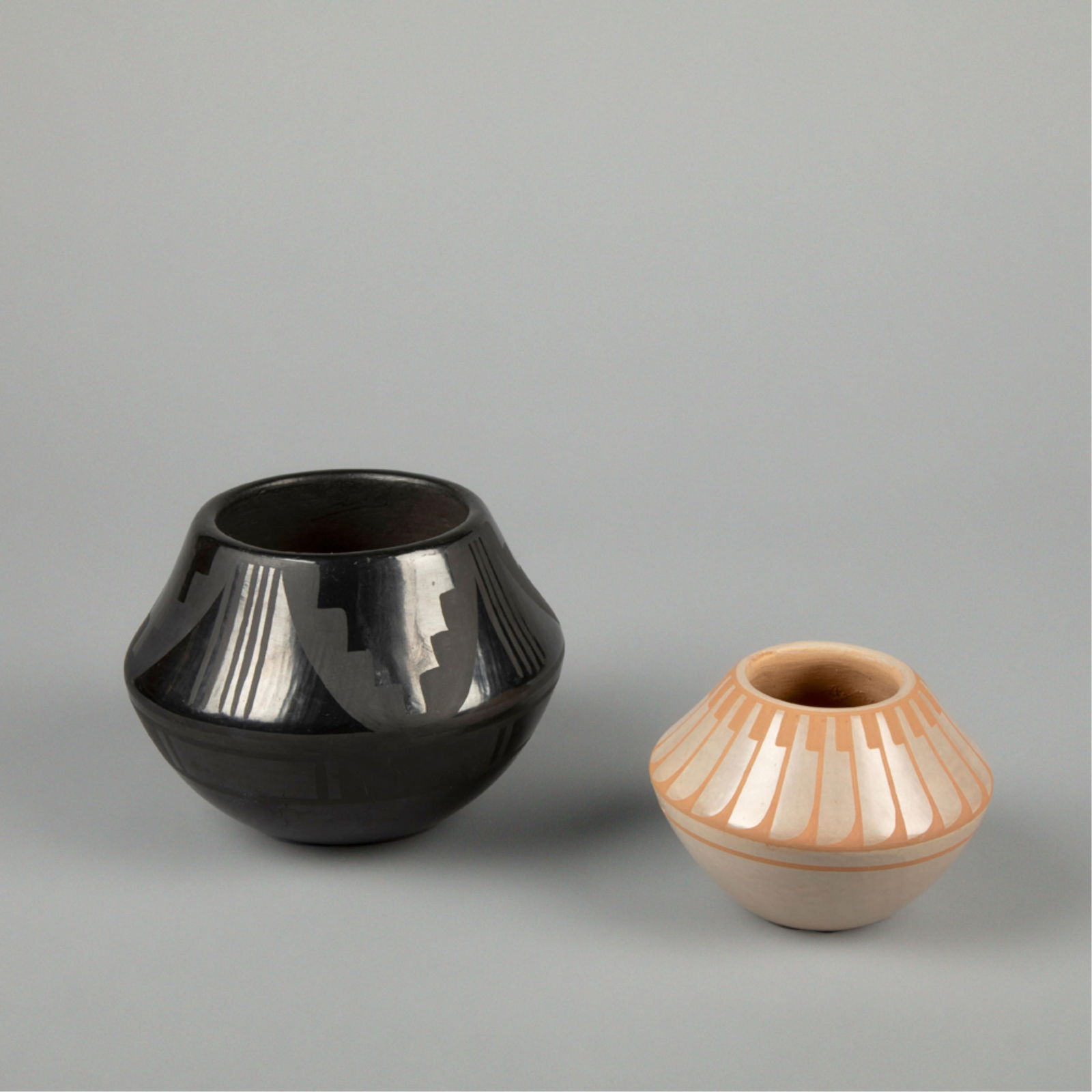 Crucita [Blue Corn] Calabaza, Pair of Contrasting Corn Pots, ca. 1970 - 1980 (1 of 3)