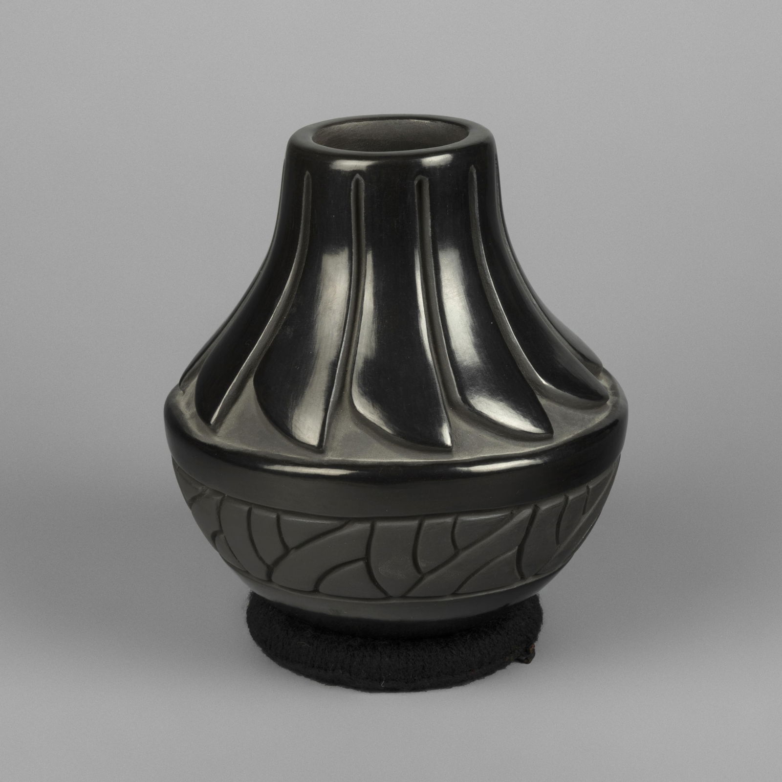 Anita Louise Suazo, Carved Blackware Melon Vase, ca. 1990 (1 of 4)