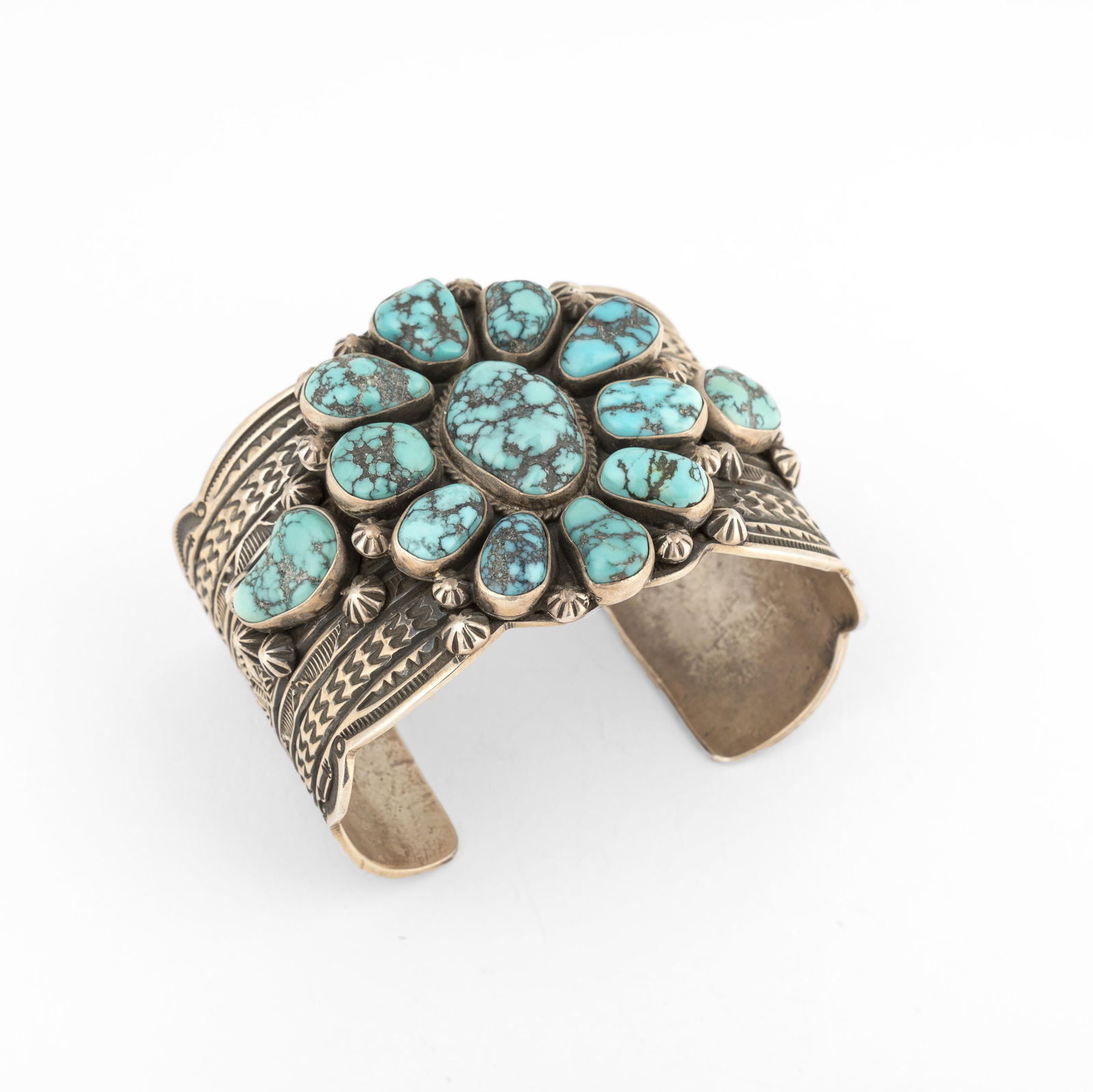 Darryl Becenti, Sterling Silver Cuff with Clustered Turquoise Cabochons, ca. 1980 (1 of 3)