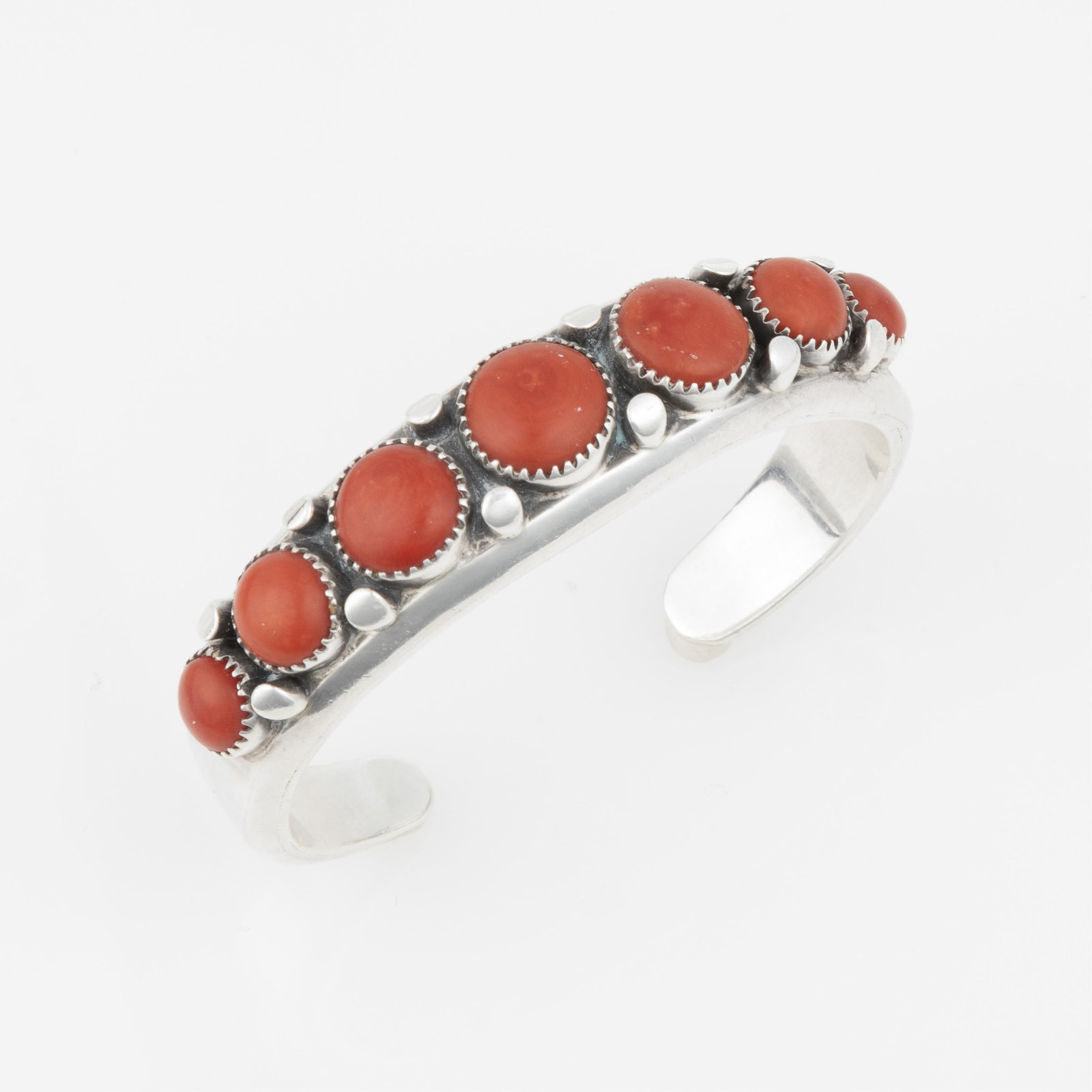 Julian Lovato, Silver Bracelet with Coral Cabochons, ca. 1975 - 1980 (1 of 3)