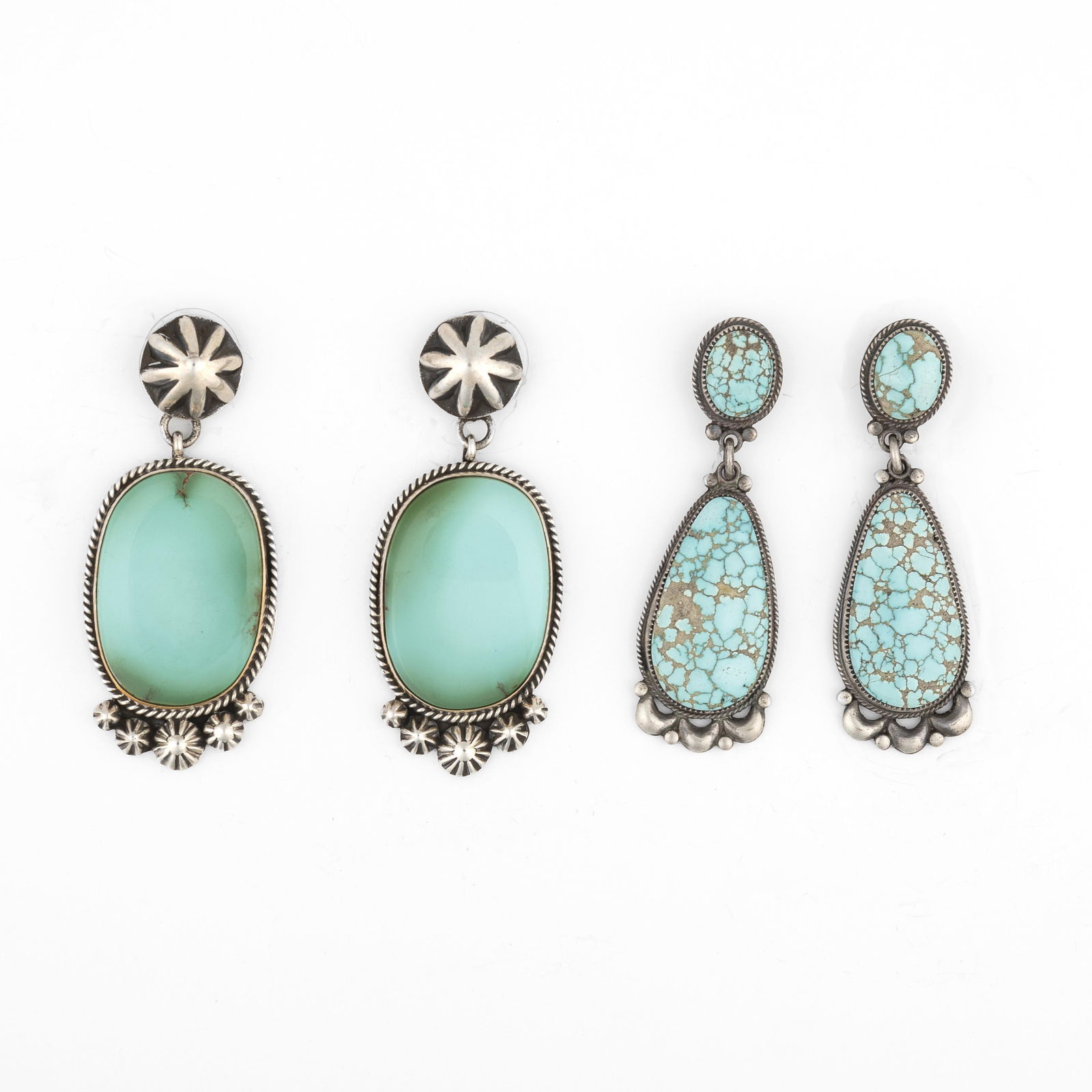 Michael Schmaltz + Happy Piasso, Two Pairs of Silver and Turquoise Earrings (1 of 2)