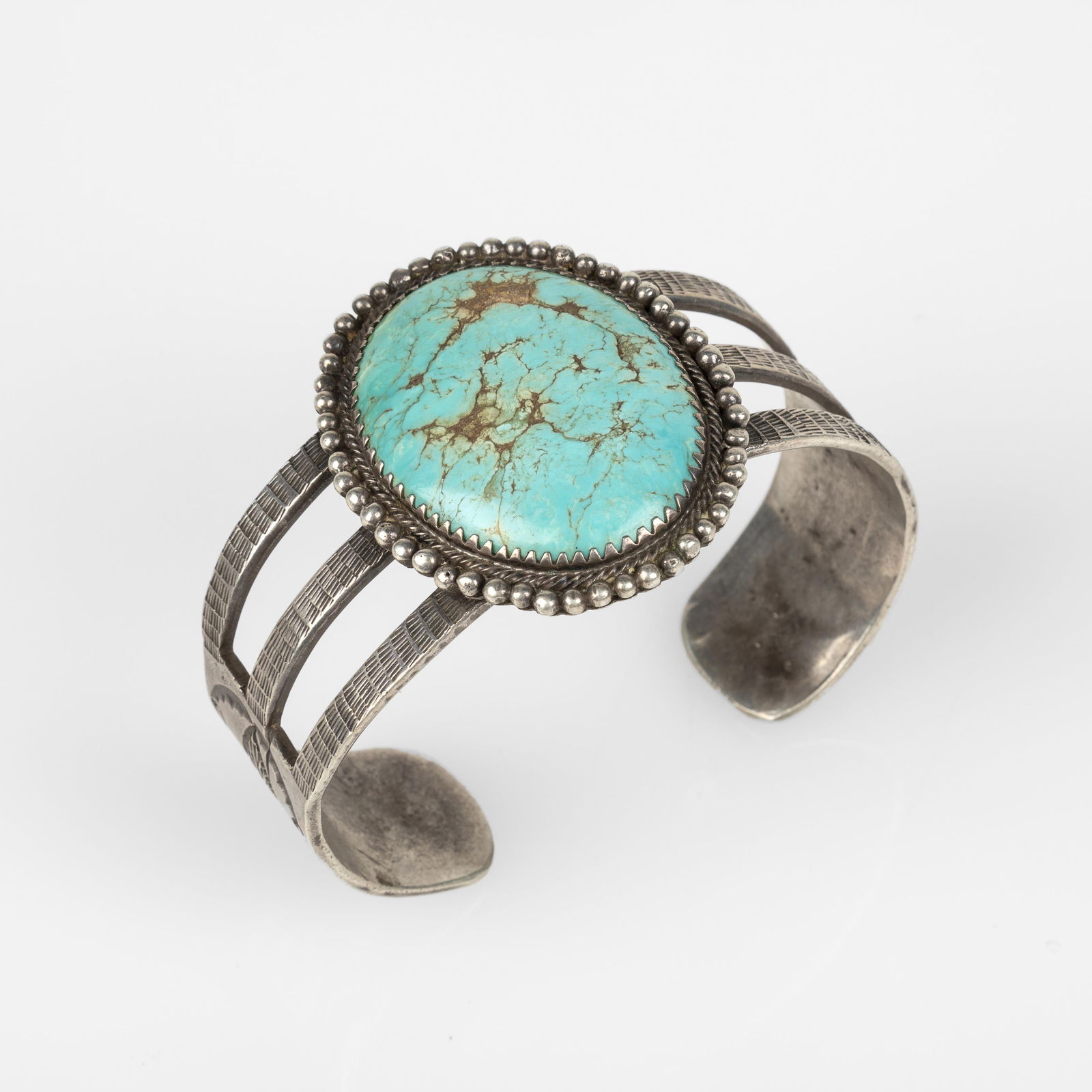 Attributed Diné (Navajo), Large Oval Cabochon Cuff Bracelet (1 of 3)