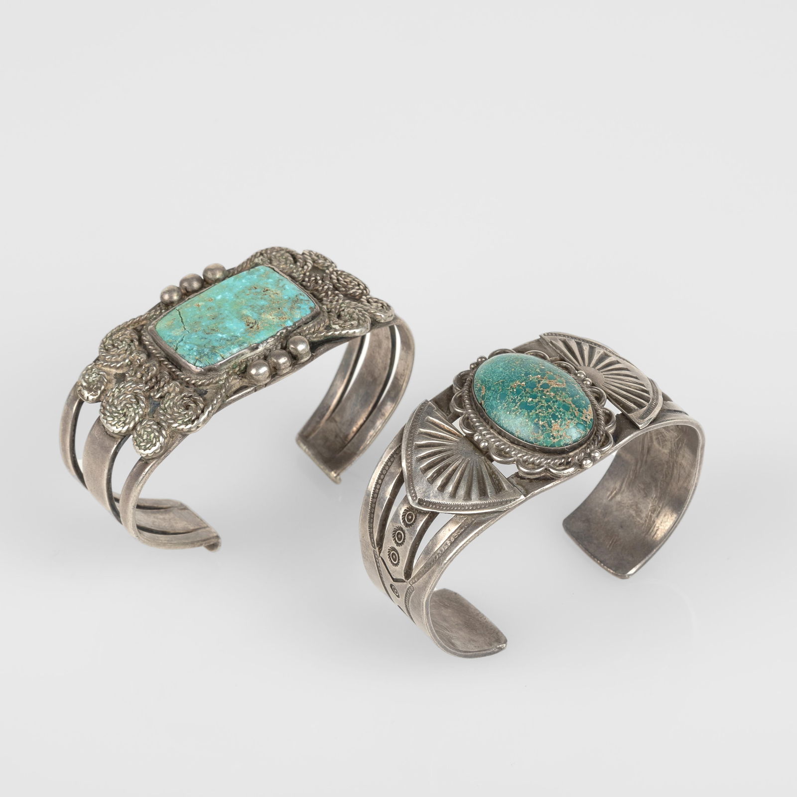 Attributed Diné (Navajo), Two Turquoise Cabochon Cuffs, ca. 1925 (1 of 3)
