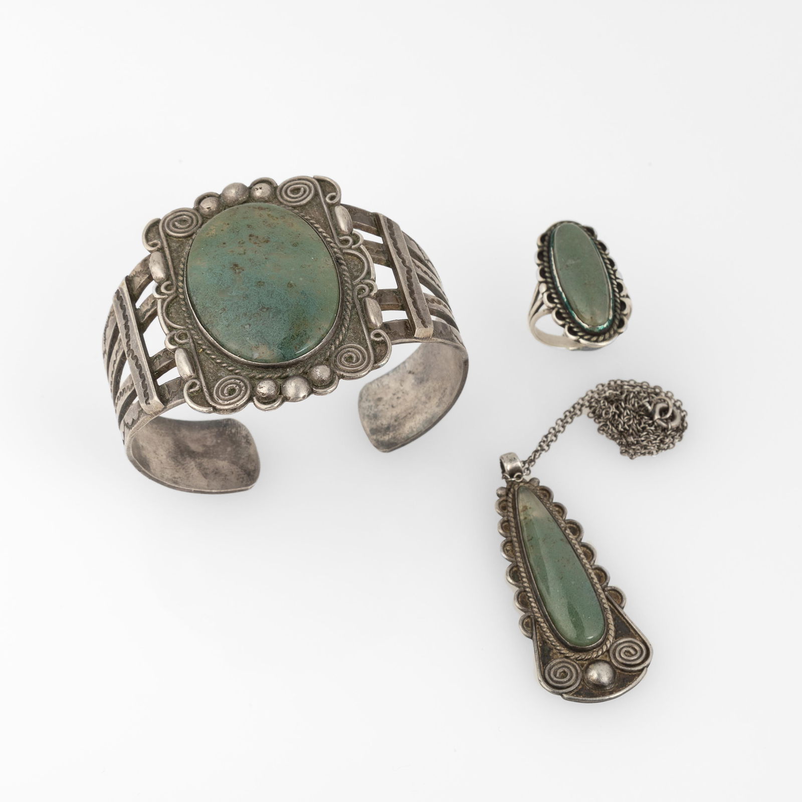 Attributed to Ralph Atencio, Set of Three: Cuff, Ring, and Pendant Necklace, ca. 1930 (1 of 3)