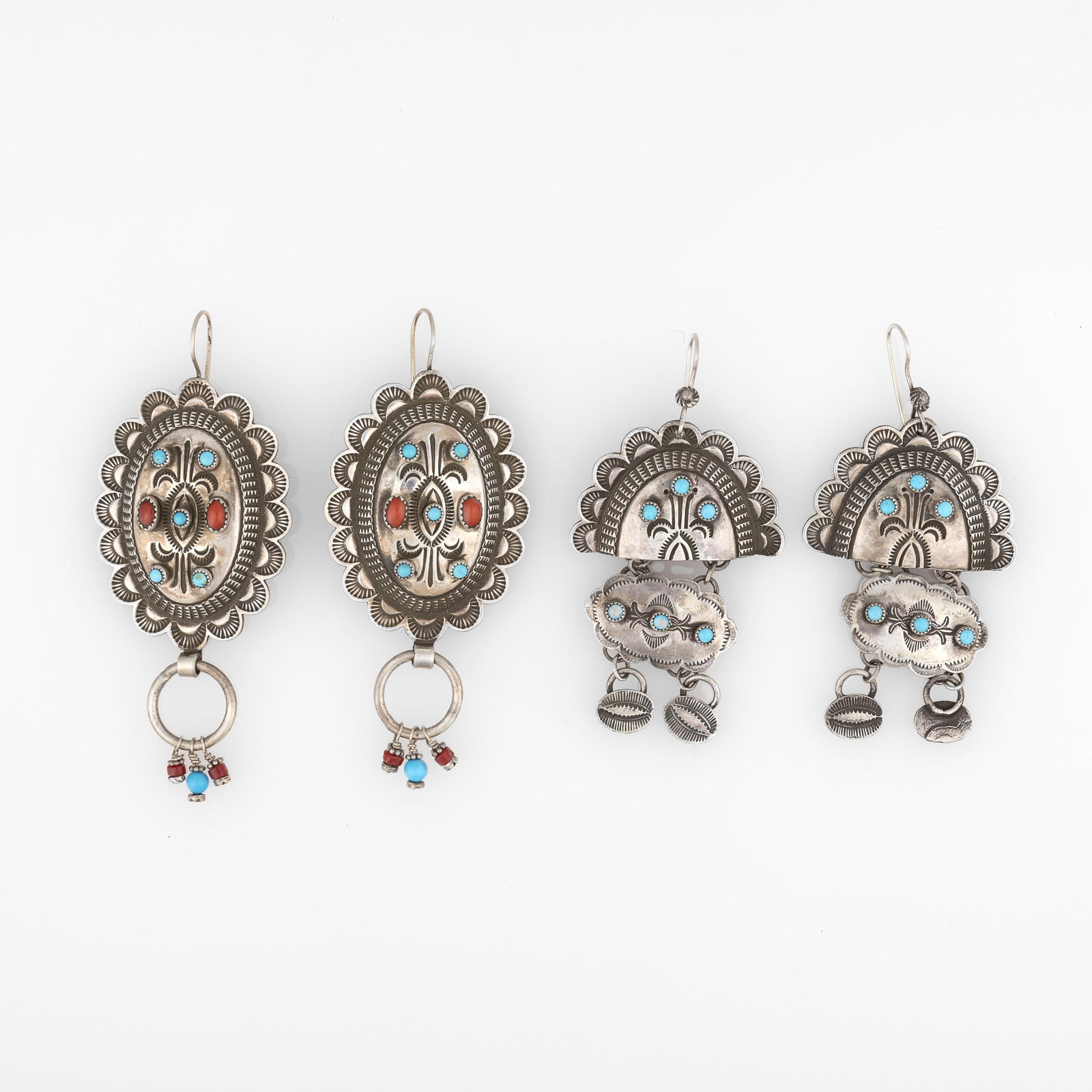 Attributed Diné (Navajo), Two Pairs of Turquoise and Coral Earrings (1 of 4)