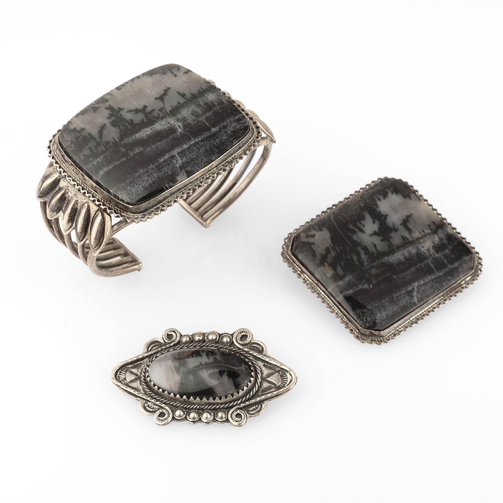 Diné (Navajo), Suite of Three: Bracelet + Two Pins, ca. 1930 (1 of 11)