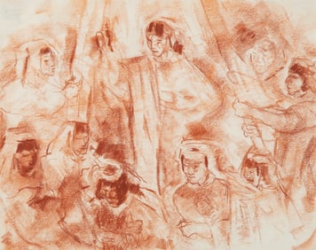 Gene Kloss, Untitled (Pueblo Figures Carrying Poles)