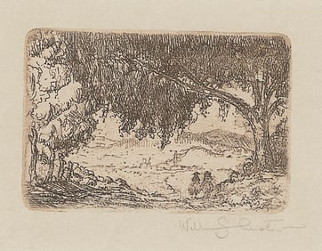 William Howard Shuster, Untitled (Landscape with Trees and Two Figures)