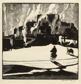 Howard Norton Cook, Taos Pueblo Morning Smokes, 1927