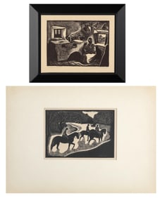 Barbara Latham, Suite of Two Prints: Mexican Kitchen, 1932 + Fording the Stream, 1936