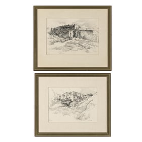 Arthur William Hall, Pair of Drawings: Santa Fe (Hillside), 1949 + Santa Fe (Old Hillside)
