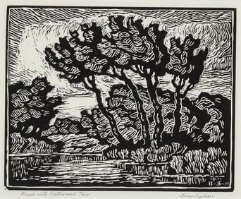 Birger Sandzén, Brook with Cottonwood Trees, 1934