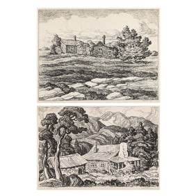 Birger Sandzén, Two Lithographs: Mountain Home, 1934 + Barker Homestead