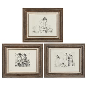 Ernest Martin Hennings, Suite of Three Etchings: Stringing the Bow + The Twins + Watching the