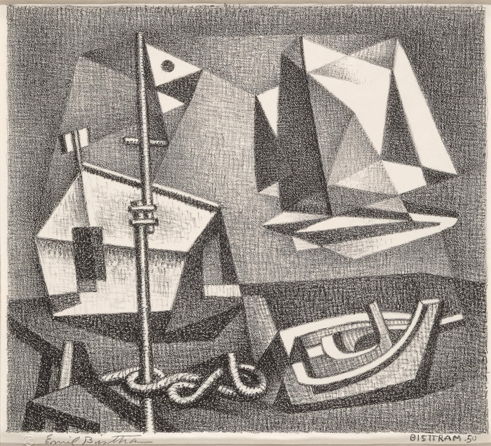 Emil James Bisttram, Untitled (Taos, New Mexico), 1950: Emil James Bisttram(1895 - 1976)Untitled (Taos, New Mexico), 1950lithographprinter's chop lower leftsigned lower left: Emil Bisttramsigned and dated lower right: BISTTRAM 508 1/4 x 9 in. (21 x 2