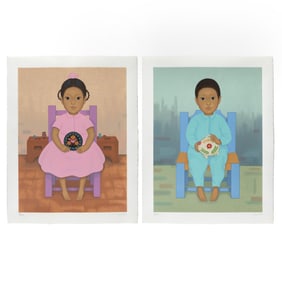 Gustavo Montoya, Suite of Two Serigraphs: Girl in Pink + Boy in Blue