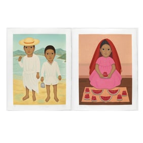 Gustavo Montoya, Suite of Two Serigraphs: Two Boys Fishing + Girl Selling Watermelon